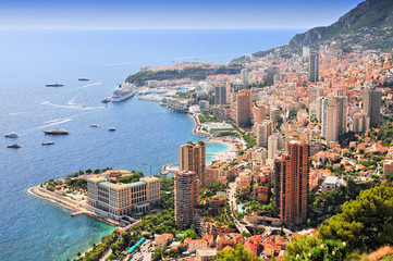 Elevated view over the city, Monte Carlo, Monaco, Cote d'Azur, Europe. - obrazy, fototapety, plakaty