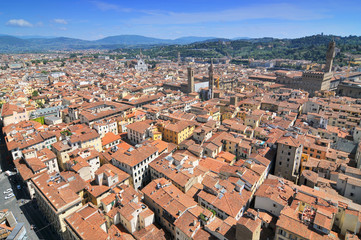View from the roof of Florence Duomo to the streets below Florence Italy.