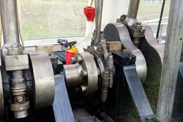 A diesel train engine on display at Toronto Railway Museum