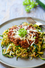 Zucchini spaghetti with beef bolognese