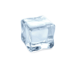 Crystal clear ice cube on white background