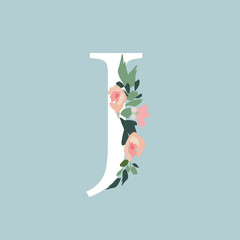 Floral Alphabet - letter J with flowers bouquet composition. Unique collection for wedding invites decoration and many other concept ideas.
