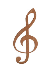 Obraz premium Wooden treble clef isolated on white. Music notes