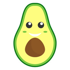 Funny happy cute avocado, vector cartoon isolated on the white background