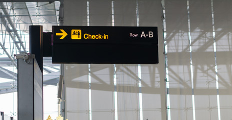 Check in information sign at the airport.