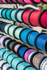 different colors of ribbon for decoration when sewing and cutting