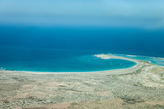Aerial view of La Tortuga Island in Northern Venezuela, 45 nautical miles from Cabo Codera Venezuelan Coast