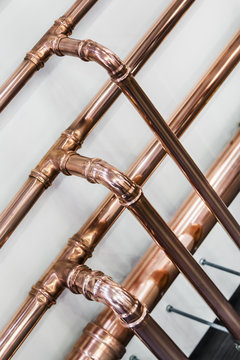 copper pipes and fittings for carrying out plumbing work. Plumbing, fixing pipes and fittings for connection of water or gas systems