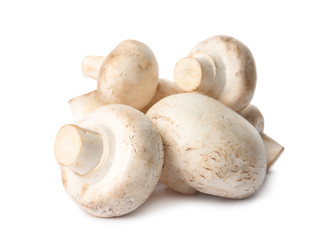Fresh champignon mushrooms isolated on white. Healthy food