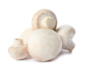 Fresh champignon mushrooms isolated on white. Healthy food