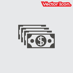 Money cash icon isolated sign symbol and flat style for app, web and digital design. Vector illustration.