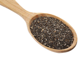Spoon of chia seeds isolated on white