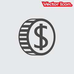 Money Coin icon isolated sign symbol and flat style for app, web and digital design. Vector illustration.