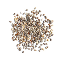 Chia seeds isolated on white, top view