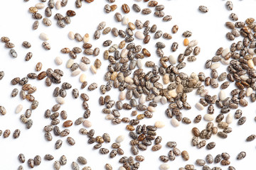 Chia seeds isolated on white, top view