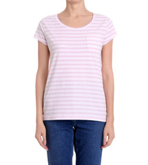 Obraz premium Young slim woman on white background, closeup. Weight loss