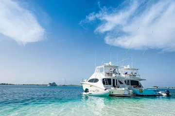 Foto op Canvas Yachts anchored near de beach in a beautiful place: Los Roques National Park, during a sunny day © DOUGLAS