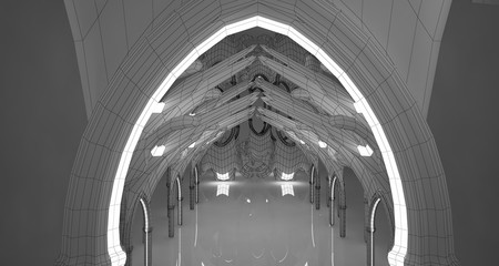 Abstract drawing white gothic interior . 3D illustration and renderin