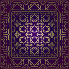 Vintage Geometric Pattern. Design For Bandana Shawl, Tablecloth Fabric Print. Vector Illustration. Luxury purple gold color