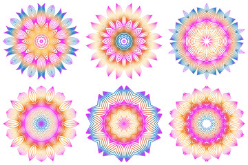 Fototapeta na wymiar Set of Floral Color Mandala. Arabic, Indian, Motifs. Vector Illustration. Rainbow color