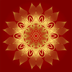 Ornamental Round Lace. Sacred Oriental Mandala. Color Floral Ornament. Modern Decorative Vector Illustration. Luxury red gold color