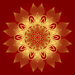 Ornamental Round Lace. Sacred Oriental Mandala. Color Floral Ornament. Modern Decorative Vector Illustration. Luxury red gold color