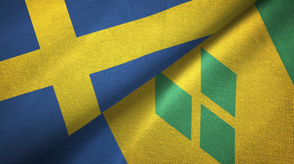 Sweden and Saint Vincent and the Grenadines two flags textile cloth, fabric texture