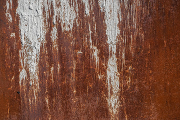 Old rusty metal with cement stains, background and texture.