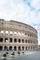Fototapeta na wymiar ROME, ITALY - January 17, 2019: Roman amphitheatres in Rome, circular or oval open-air venues with raised seating built by the Ancient Romans, Rome, ITALY