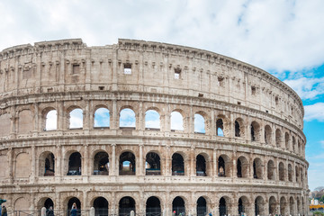 Fototapeta na wymiar ROME, ITALY - January 17, 2019: Roman amphitheatres in Rome, circular or oval open-air venues with raised seating built by the Ancient Romans, Rome, ITALY