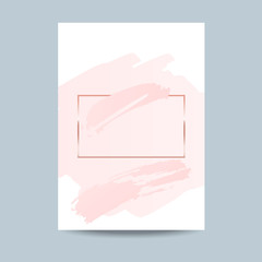 Abstract pink brush background with horizontal rectangle geometric frame rose gold color