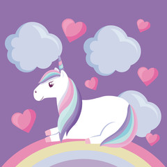 cute unicorn with rainbow and clouds