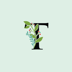 Tropical Green Leaf T Letter Logo