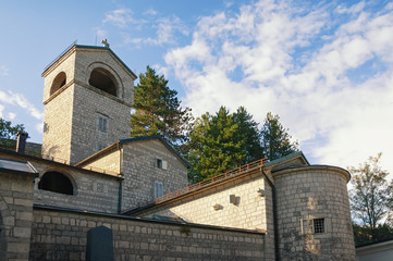 Religious architecture. Montenegro. View of Old Cetinje Monastery,  monastery of Serbian Orthodox Church