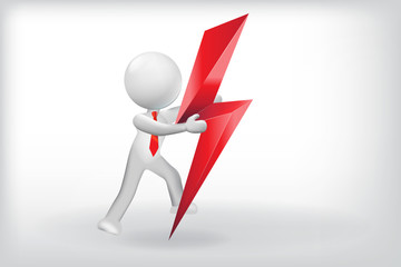 3D white man with a power lighting bolt sign logo vector design