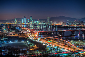 Night cityscape of han river in seoul city south Korea 