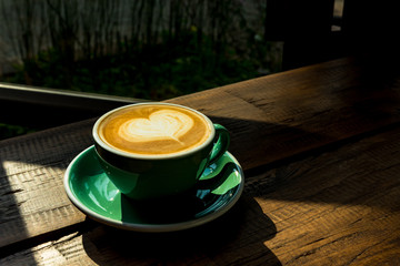 Close up hot latte art or cappuccino coffee