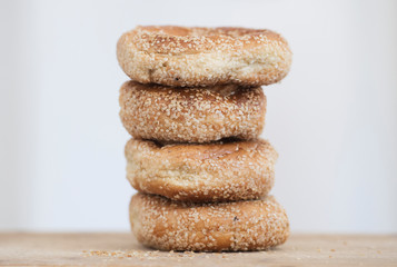 Montreal sesame seed bagels are shown
