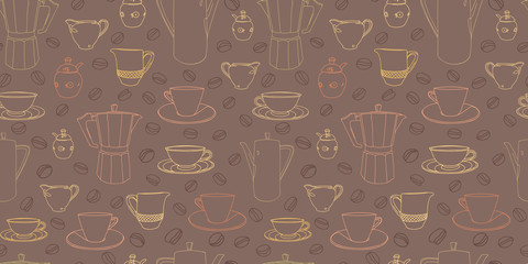 Brown pattern with cup and coffee pot.