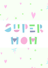 Mother's day card with a pretty background. Pattern with dragonflies and hearts