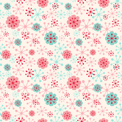Cute seamless vector pattern with abstract flowers. 