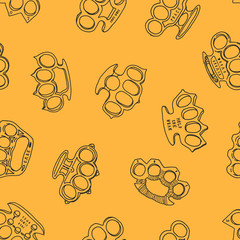 Black line brass knuckles - vintage typography seamless pattern