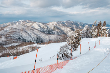White skiing slope hill in Shiga Prefecture, Kyoto, Japan