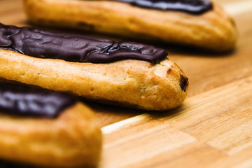 Eclair crispy creamy cake with dark chocolate
