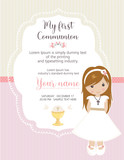 My first communion invitation. Beautiful girl with communion dress and cute frame