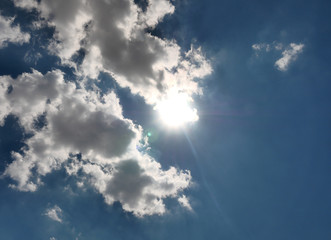 Naklejka na ściany i meble clouds blue sky sun ray