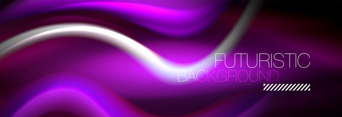 Fluid color neon wave lines background, neon liquid color futuristic paint template