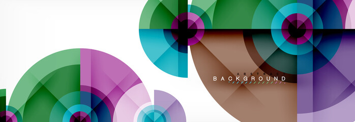 Obraz premium Minimal geometric circles and triangles abstract background, techno modern design, poster template