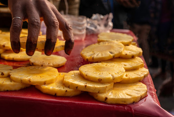 Street Food, Pineapple cut pieces sold on street