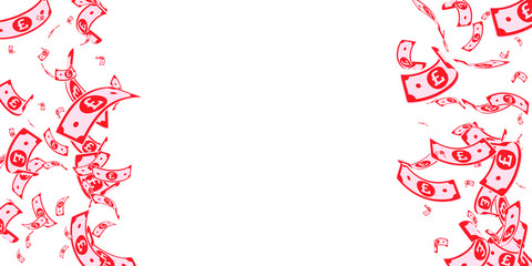 British pound notes falling. Random GBP bills on w